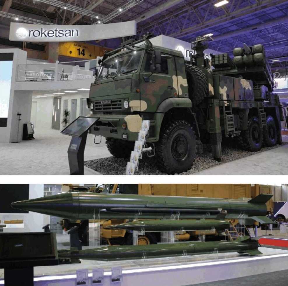The MBRL modular rocket launcher system of Turkey’s Loktsan Company can launch 122mm, 230mm, 300mm guided rockets and 610mm tactical missiles 