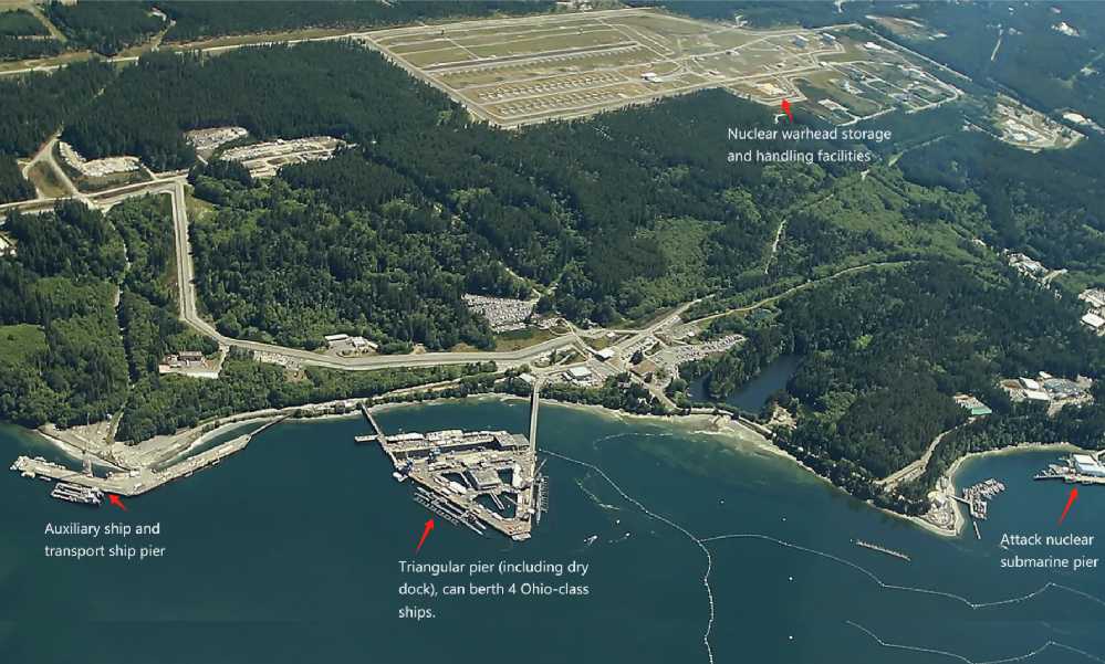 Aerial view of the US Naval Base of Kitsap (Bangor) 