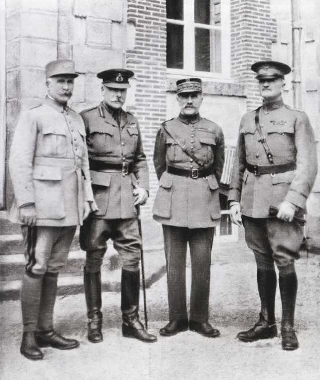 In 1918, four senior commanders of the Allied forces took a group photo outside the Allied Forces Headquarters Fort Bobam. From left to right, they are Philippe Pétain, commander-in-chief of the French Army; Douglas Haig, commander-in-chief of the British Expeditionary Force; Ferdinand Foch, French Field Marshal, and John Pershing, commander of the American Expeditionary Force. 