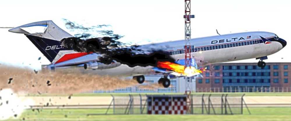 Computer simulation image: Shortly after the wheel was lifted, the right wing of flight DL1141 hit the instrument landing antenna on the side of the runway, and the tragedy occurred. 