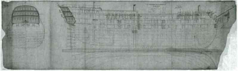 After the anti-French coalition captured the port of Toulon, they immediately began to collect valuable assets from the Toulon shipyard. The picture shows the line drawing drawn by the British Navy after obtaining the first-class battleship 