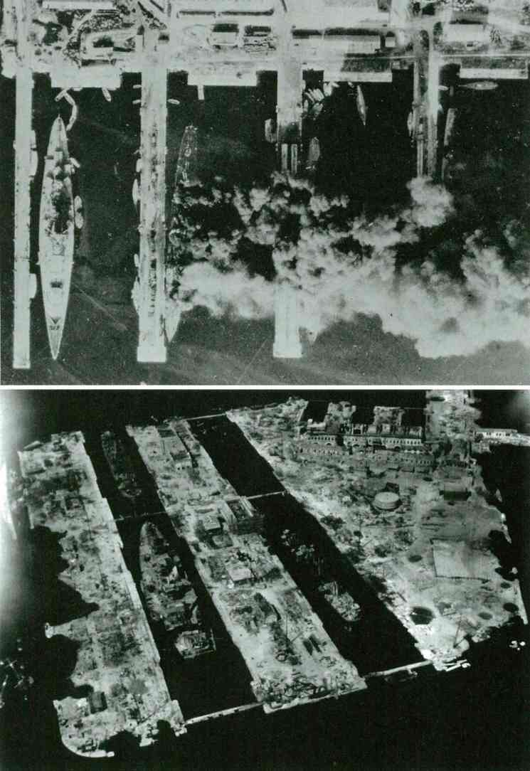 On November 27, 1942, in order to avoid falling into the hands of the German army, French naval ships chose to sink in Toulon Port. The photo was taken by British military personnel the day after the sinking (above); the scene of the destruction of Toulon shipyard facilities was taken in August 1944, and there were severely damaged ships in the dock. The photographer was a crew member of the US Navy’s 