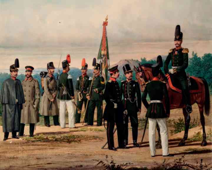 Painting depicting the Prussian Infantry Regiment in the 1860s. The reason why William I launched military reforms was that among the major land powers in Europe at the time, the Prussian army, with only 140,000 troops, was far behind the Tsarist Russia with 990,000 troops, the French army with 420,000 troops, and the Austrian army with 310,000 troops.