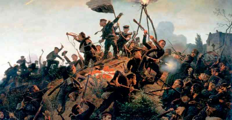 Painting, depicting the siege of a high ground held by the Danish army on the Danish island of Als in late June 1864. After that, Denmark was unable to resist. On August 1, Prussia, Austria and Denmark signed a preliminary peace treaty in Vienna, and officially signed it on October 30. Denmark gave up the three duchies of Schleswig, Holstein and Lauenberg and handed them over to Prussia and Austria for disposal. 