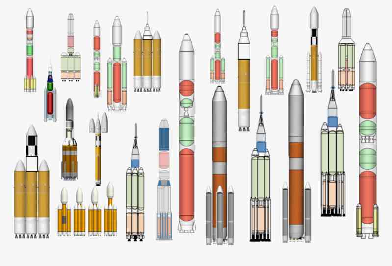 Various configurations of the Space Launch System (SLS) that remain on paper, some of which are quite creative 