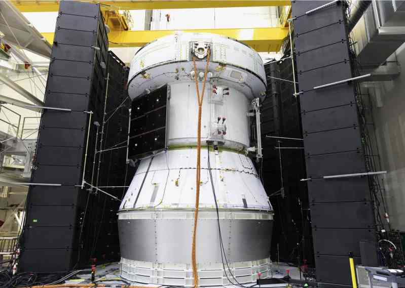 The European Service Module (ESM) undergoing acoustic testing 