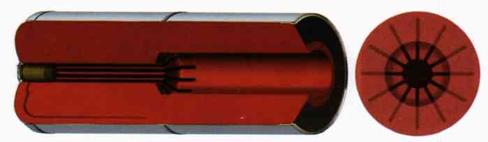 A schematic diagram of the front segment charge structure of the five-stage solid rocket booster (RSRMV) 