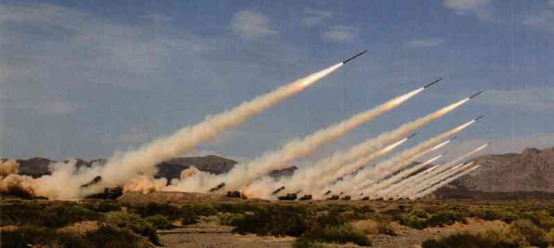 The moment of salvo firing of the Chinese AR2 long-range rocket launcher equipped by the Moroccan Army 