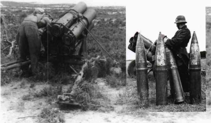 The 21 cm Nebelwerfer 42 rocket launcher equipped by the German army in World War II 