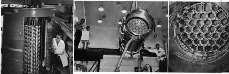 The Tory IIA reactor has no shielding design, and the core contains 500,000 hexagonal beryllium oxide ceramic nuclear fuel rods (top three pictures) 