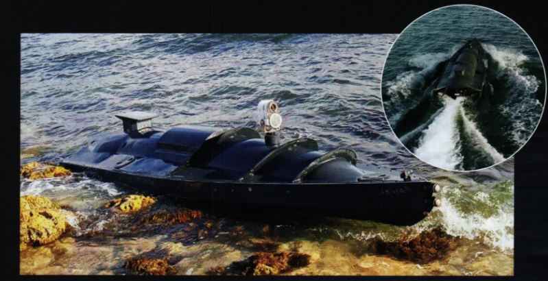 The Ukrainian unmanned suicide boat found near the port of Sevastopol in September. 