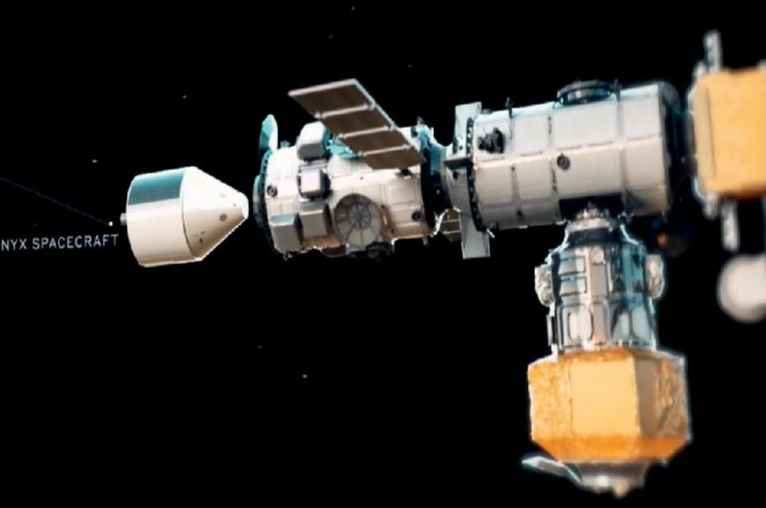 Rendering of the Nix docking with the International Space Station 